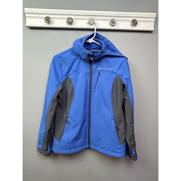 Free Country Jacket Womens‎ Medium Full Zip Soft-shell Fleece Blue Gray Hooded - Picture 1 of 10